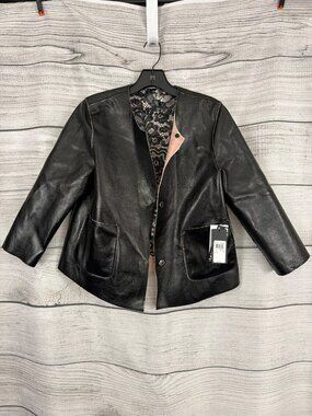 NWT Guess Black Faux Leather Reversible Floral Jacket Size S